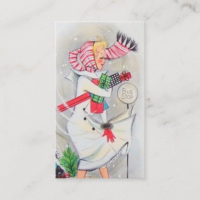Retro Vintage Weihnachtsdame addieren Mitteilung Visitenkarte (Vorderseite)