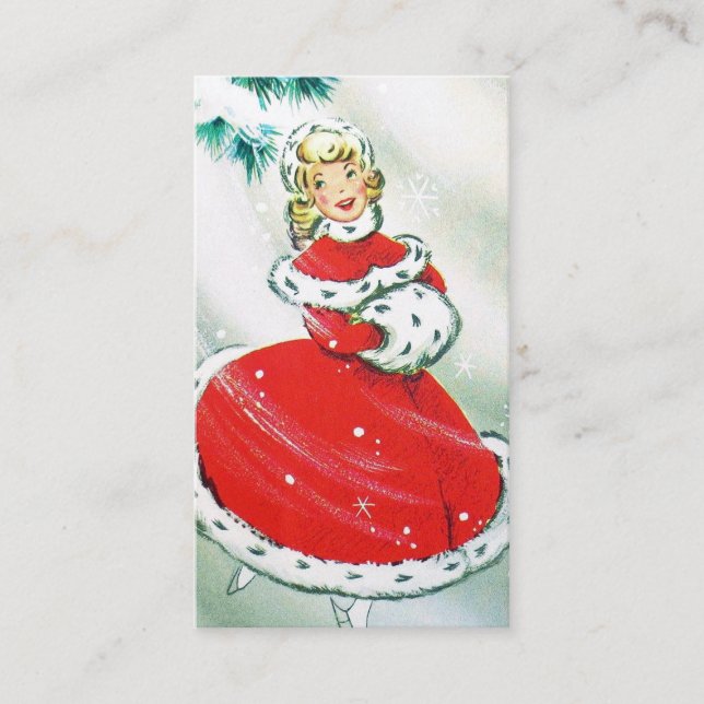 Retro Vintage Weihnachtsdame addieren Visitenkarte (Vorderseite)