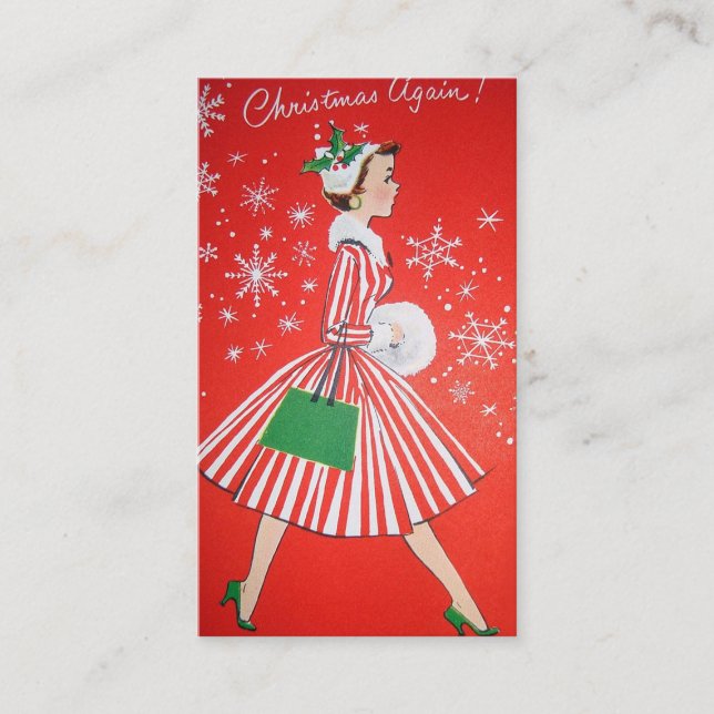 Retro Vintage Weihnachtsdame addieren Visitenkarte (Vorderseite)