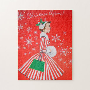 Retro Vintage Weihnachtsdame Feiertags-Puzzle