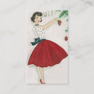 Retro Vintage Weihnachtsdame mit Grußkarte Visitenkarte