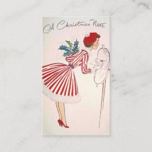 Retro Vintage Weihnachtsdame mit Grußkarte Visitenkarte