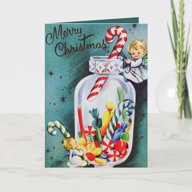 Retro Vintage Weihnachtsengel addieren Feiertagskarte (Vorderseite)