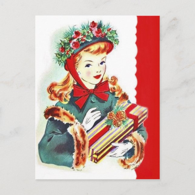 Retro Vintage Weihnachtsfeiertage Postkarte (Vorderseite)