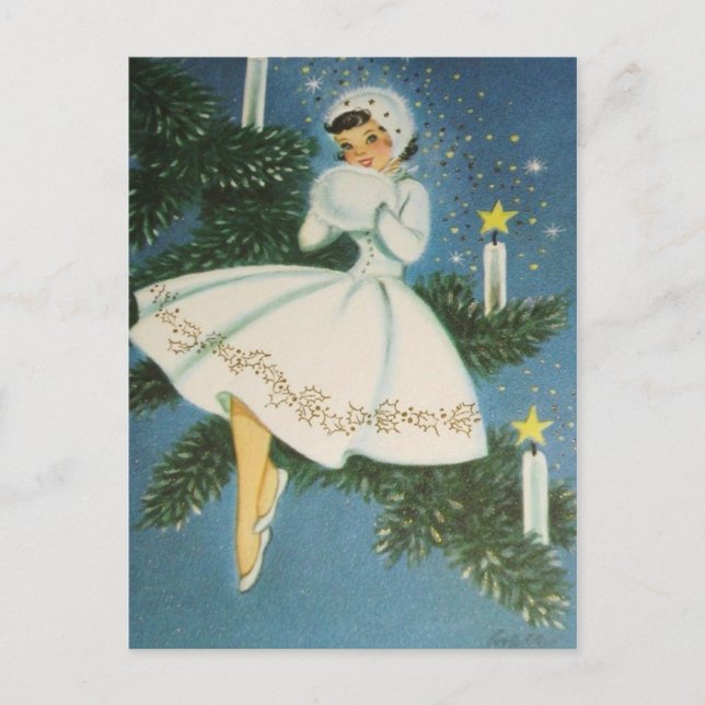 Retro Vintage Weihnachtsferien Feiertagspostkarte (Vorderseite)