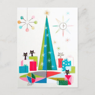 Retro Vintage Weihnachtsferien Katzen Postkarte