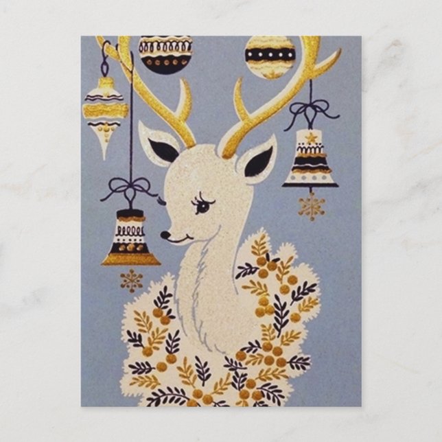 Retro Vintage Weihnachtsfest Rentiere Postkarte (Vorderseite)