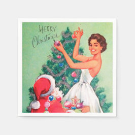 Retro Vintage Weihnachtsfrau Santa Party Serviette