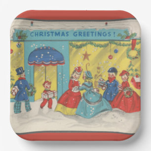 Retro Vintage Weihnachtsgrüße Antiker Winter Pappteller