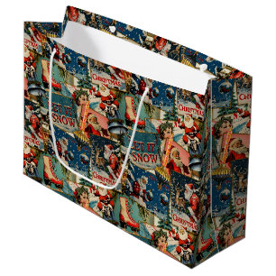 Retro-Vintage-Weihnachtskarten-Collage Große Geschenktüte