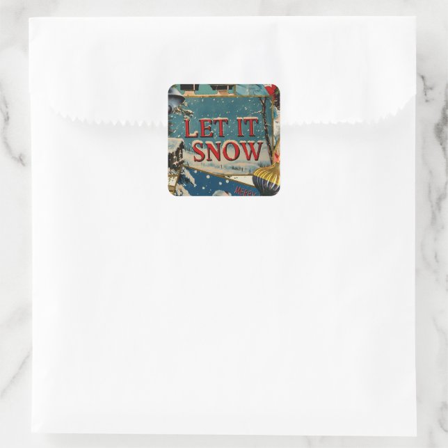 Retro Vintage Weihnachtskarten Collage Quadratischer Aufkleber (Tasche)