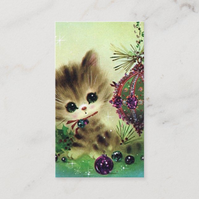 Retro Vintage Weihnachtskatze addieren Visitenkarte (Vorderseite)