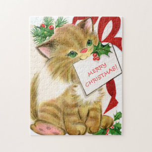 retro vintage Weihnachtskatze Feiertag