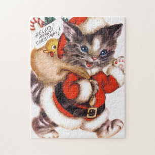 retro vintage Weihnachtskatze Feiertag