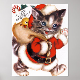 Retro Vintage Weihnachtskatze Feiertag Poster