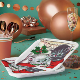 Retro Vintage Weihnachtskatzen Feiertag Platte Pappteller