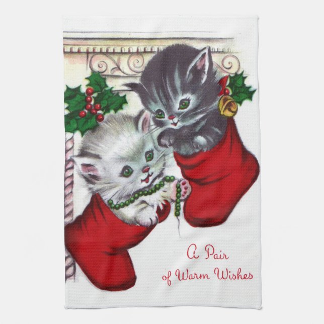 Retro Vintage Weihnachtskatzen Holiday Küchentuch (Vertikal)