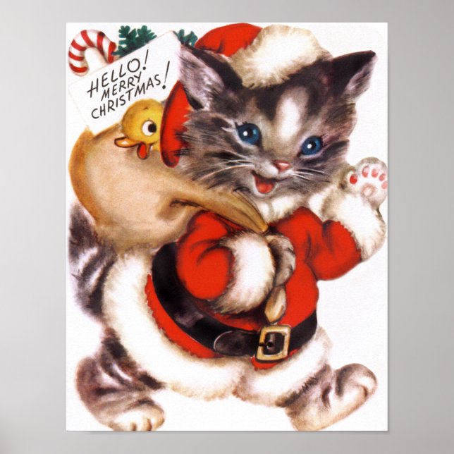 Retro Vintage Weihnachtskatzenfest Poster (Vorne)