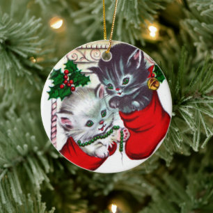 Retro Vintage Weihnachtskatzenschmuck Keramik Ornament