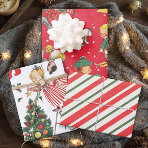 Retro Vintage Weihnachtskids Urlaub Geschenkpapier Set