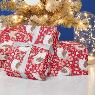 Retro-Vintage-Weihnachtsmann-Christmas-Floral Geschenkpapier