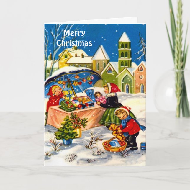 Retro Vintage Weihnachtsmarkt Feiertagskarte (Vorderseite)