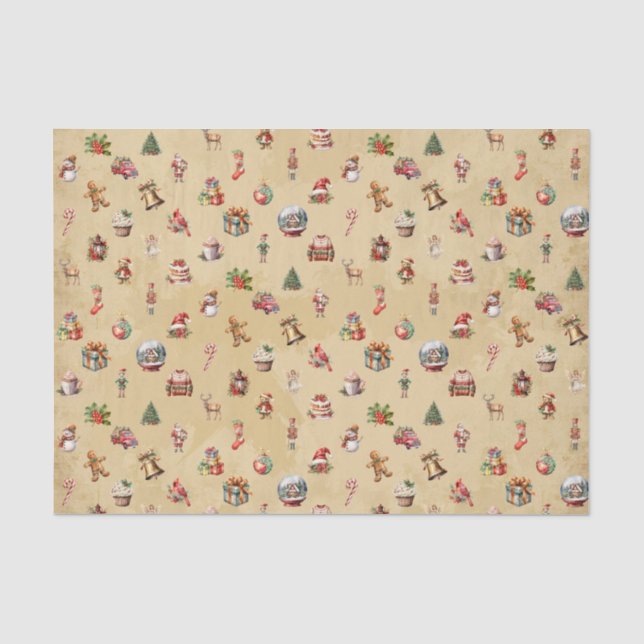Retro Vintage Weihnachtsmuster Seidenpapier (Vorderseite)