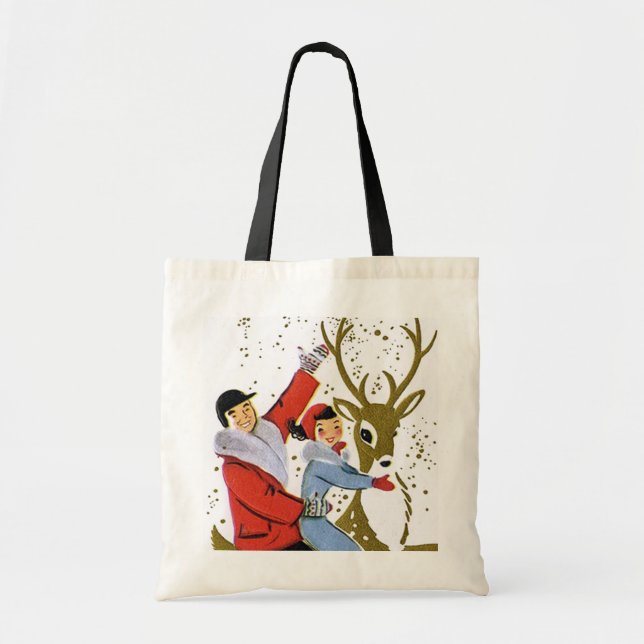 Retro Vintage Weihnachtsrenfahrt Tragetasche (Vorne)