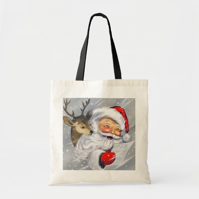 Retro Vintage Weihnachtssankt-Ren-Tasche Tragetasche (Vorne)