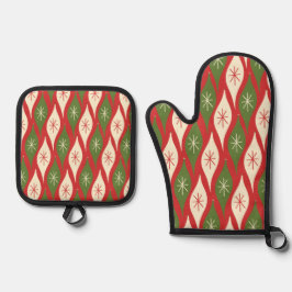 Retro Vintage Weihnachtsschmuck aus dem Mittelalte Ofenhandschuh & Topflappen-Set