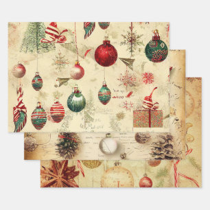 Retro Vintage Weihnachtsschmuck Pine Cones Geschenkpapier Set