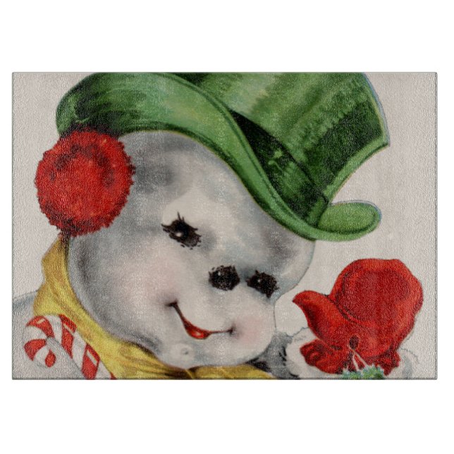 Retro Vintage Weihnachtsschneemannskarton Schneidebrett (Vorderseite)