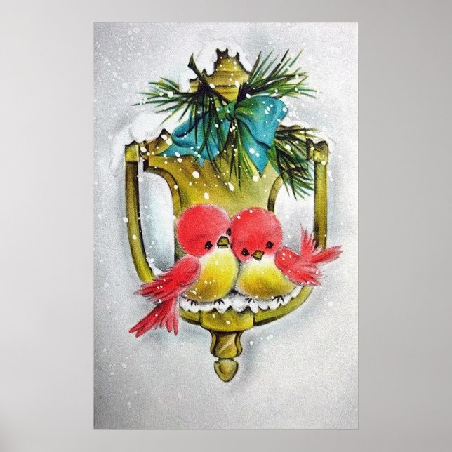 Retro Vintage Weihnachtsvogelposter Poster (Vorne)