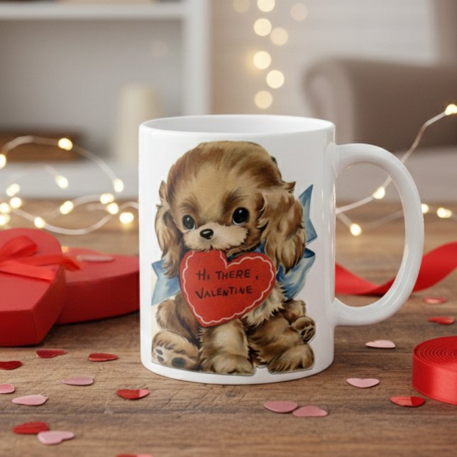 Retro Vintage Welpe Liebe Valentinstag Kaffeetasse (Retro Vintage Puppy Love Valentine's Day Coffee Mug)