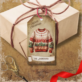 Retro Vintagen Ugly Sweater Frohe Weihnachten Geschenkanhänger