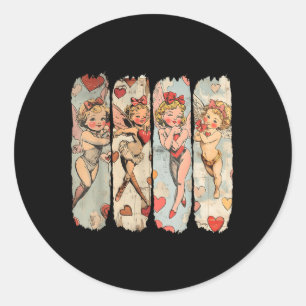 Retro Vintager Cupid Happy Valentines Day Runder Aufkleber