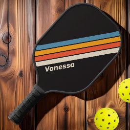 Retro Vintager dunkler Regenbogen Streifen mit Nam Pickleball Schläger