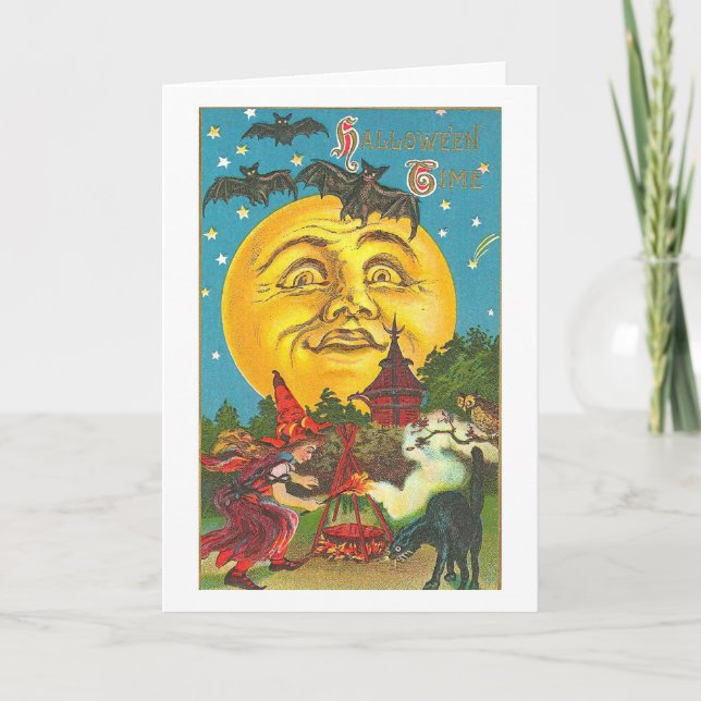 Retro Vintager großer Mond Halloween Halloweens Karte (Vorderseite)