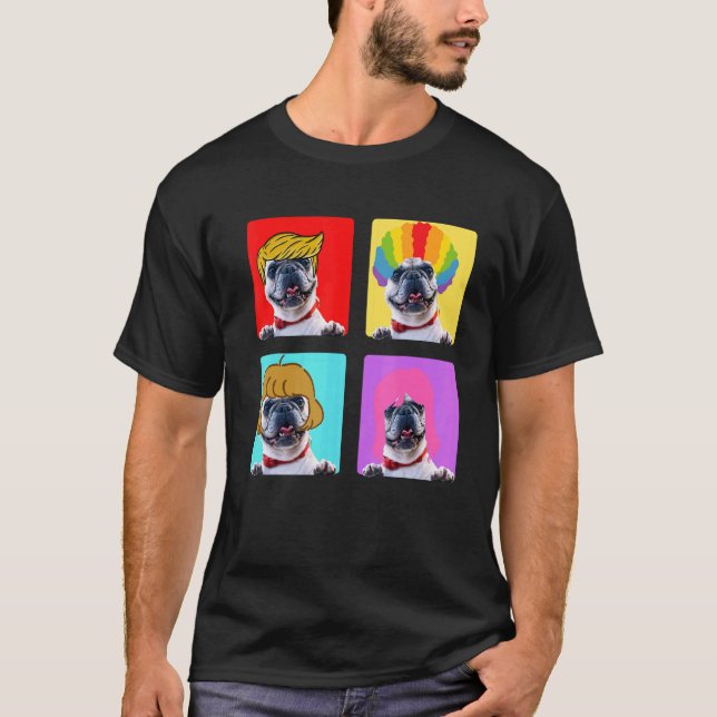 Retro Vintager Hund im Wig-Mops T-Shirt (Vorderseite)