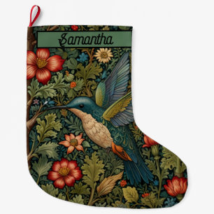 Retro Vintager Jugendstil-Kolibri Großer Weihnachtsstrumpf
