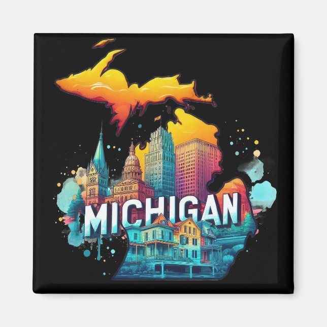 Retro Vintager Michigan Staat Map Magnet (Vorne)