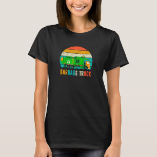 Retro Vintager Sonnenuntergang Recycelnd Müllwagen T-Shirt