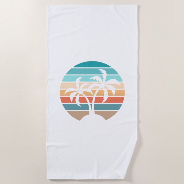 Retro Vintager Sonnenuntergang und Palmen Strandtuch (Vorderseite)