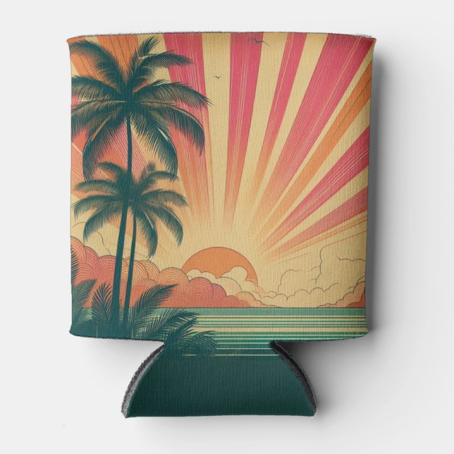 Retro/Vintager tropischer/hawaiianischer Sonnenunt Dosenkühler (Vorderseite)
