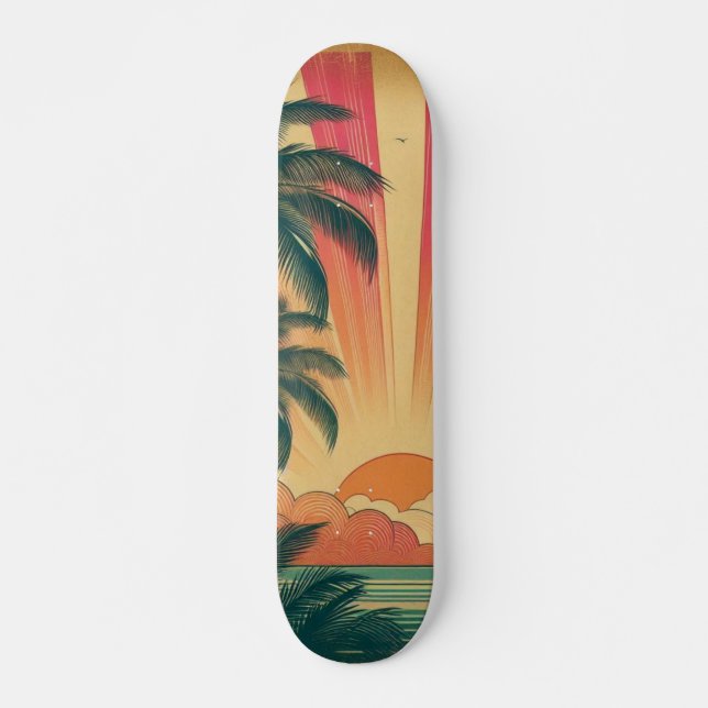 Retro/Vintager tropischer/hawaiianischer Sonnenunt Skateboard (Vorne)
