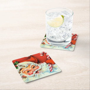 Retro Vintager Weihnachtssankt-Party-Untersetzer Rechteckiger Pappuntersetzer