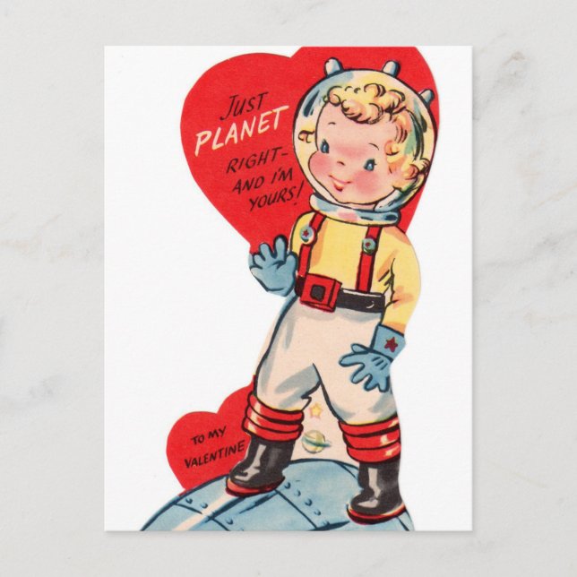 Retro Vintager Weltraumspass Valentine Postkarte (Vorderseite)