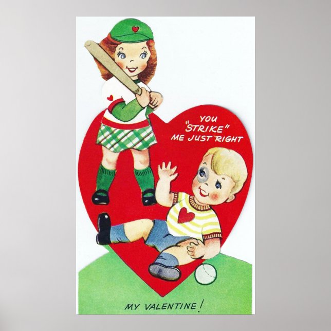 Retro Vintages Baseball Valentine-Poster Poster (Vorne)
