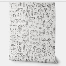 Retro Vintages Gemüse, Gewürze mit Namen Küche Tapete