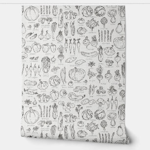 Retro Vintages Gemüse, Gewürze mit Namen Küche Tapete